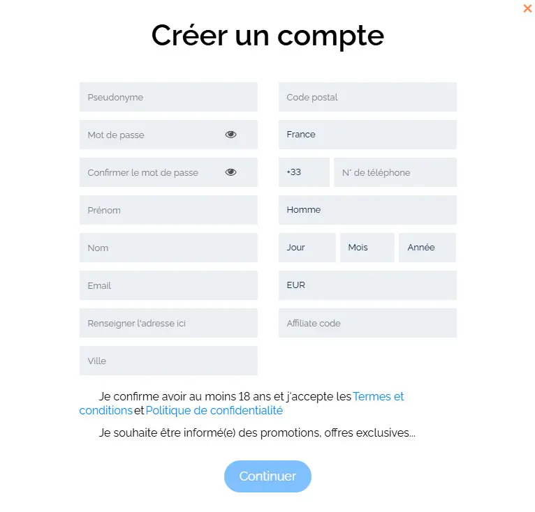 Processus d'inscription MAGIUS CASINO
